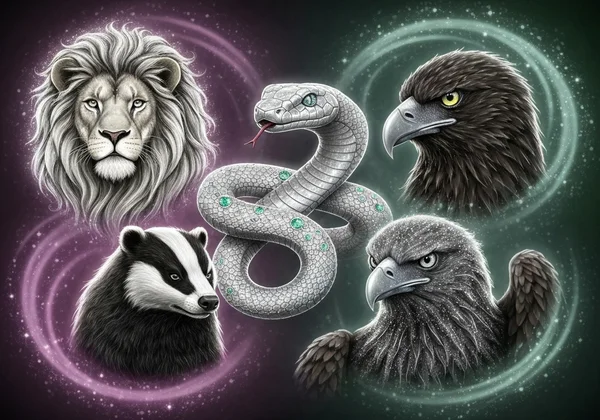 Four Patronus animals representing Hogwarts houses.