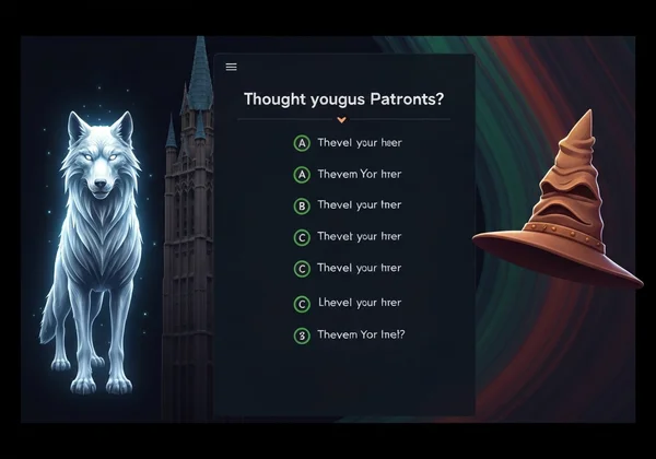 Magic quiz on screen with Patronus and Sorting Hat.