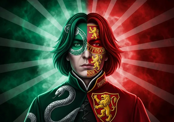 Snape's house allegiance, blending Slytherin and Gryffindor