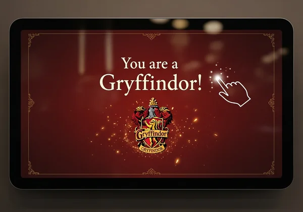 Harry Potter house quiz interface showing a result