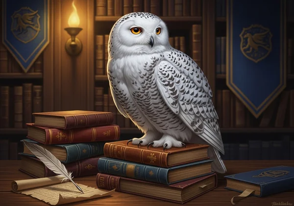 Majestic owl, a universal symbol of Ravenclaw wisdom.