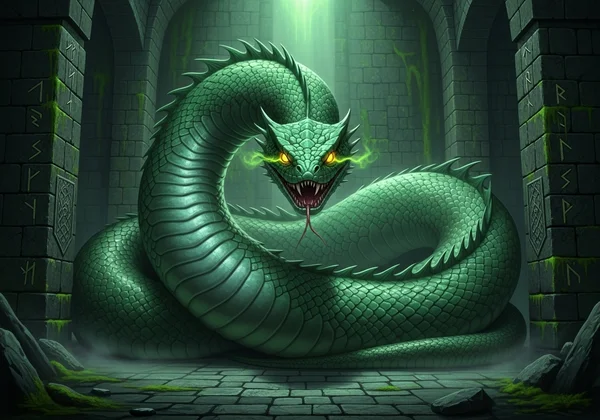Fearsome Basilisk, a symbol of Slytherin's immense power.