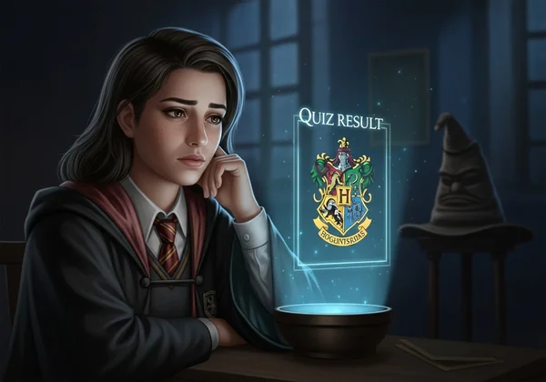 Person confidently choosing their Hogwarts house on a quiz