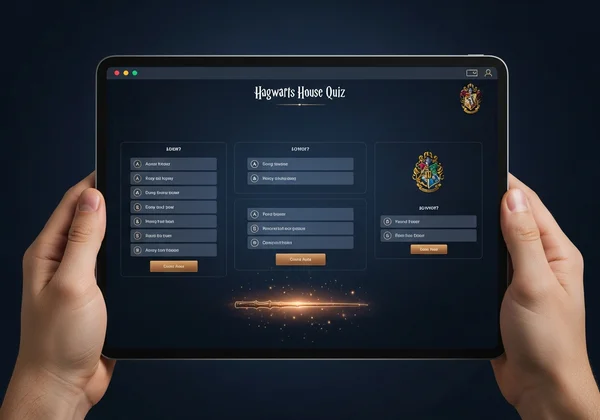 Screen showing an online Harry Potter house quiz