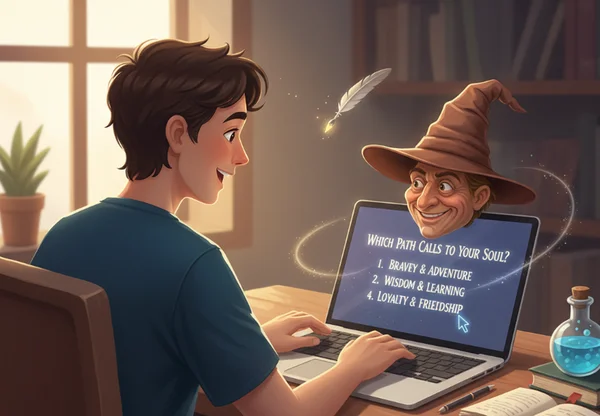 Person taking a Hogwarts house sorting quiz online